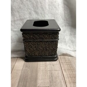 Bed Bath and Beyond Black Bronze Ornate Filigree Resin Square Tissue Box Cover